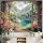kampdream Fantasy Castle Window Landscape Tapestry Magical Night Sky Crescent Moon Mushroom Scenery Wall Hanging Vintage Fairy Tale For Bedroom Living Room Home Wall Decor, 68×90 Inch