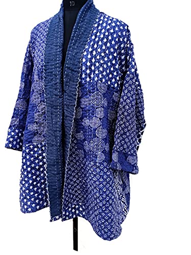 Indigo Patchwork Kantha Gudri kimono Jacket Foe women Quilted Hand Stitched3