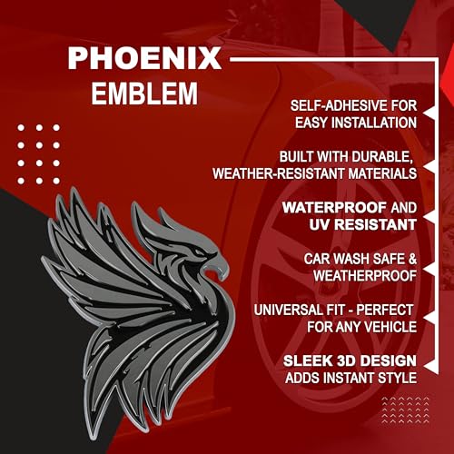 Image of Phoenix Emblem 3D Bird Badge, Custom Car Decal Sticker - Durable Exterior Trunk, Hood, Fender for Car, Truck, SUV (Set of 2) (Chrome)