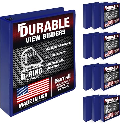 Image of Samsill Durable 1.5 inch 3 Ring Binder, D Ring Binder, 100% Recycled Chipboard, Blue, 12 Pack