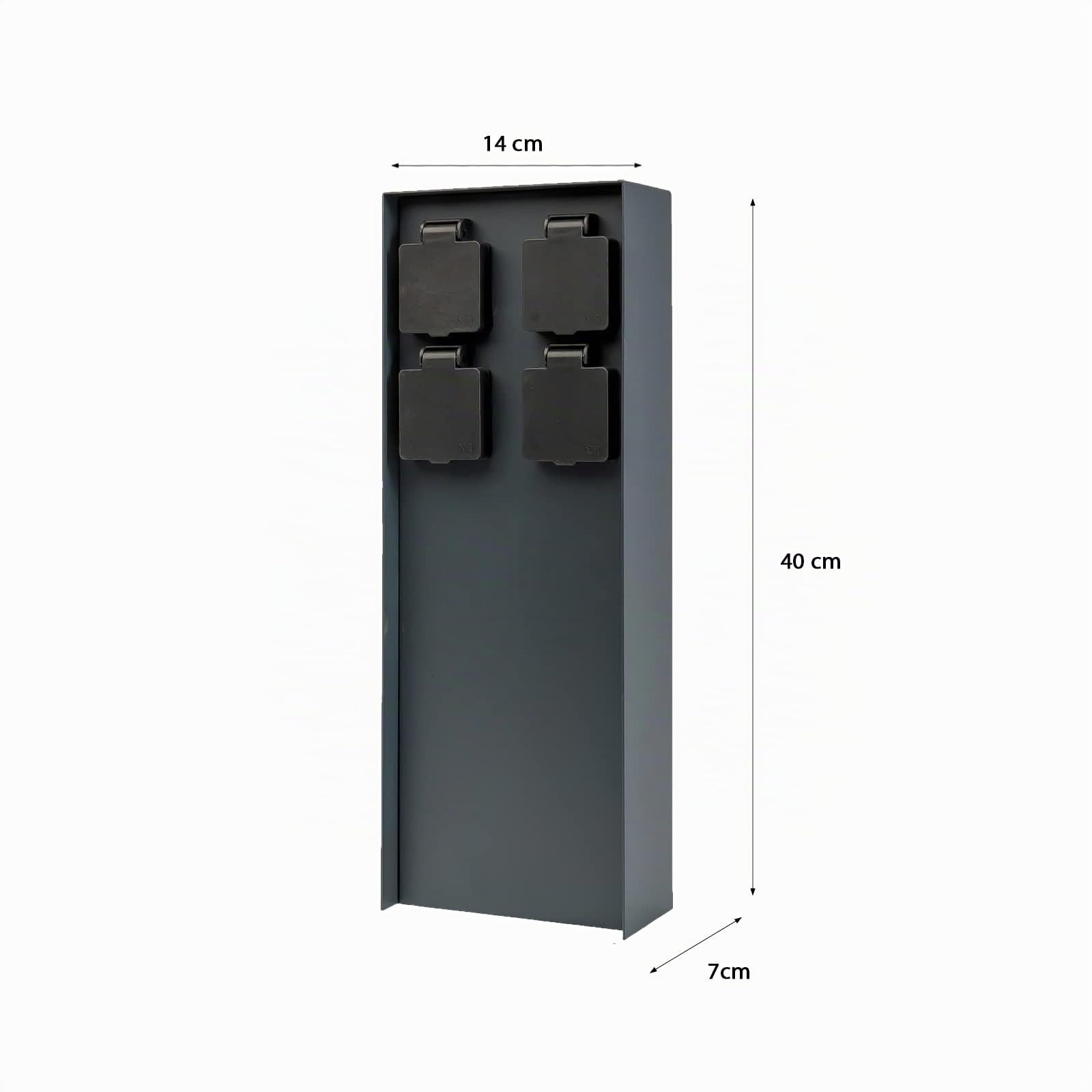 Grafner Edelstahl Design Gartensteckdose mit 4 Steckdosen, IP44, eckig, anthrazit, KEIN ROST – Pulver-Beschichtung, klein und schmal, Energiesäule Mehrfach Metall Außen Steckdose 4-Fach schwarz