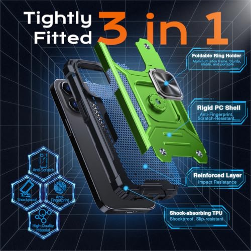 Image of Anqrp Heavy Duty Case for iPhone 13 Pro Case with Enhanced Ring Holder Grip Stand, Military Grade Shockproof Rugged Drop Protective Silicone Hard Slim iPhone 13 Pro Phone Case Cover,Spring Grass