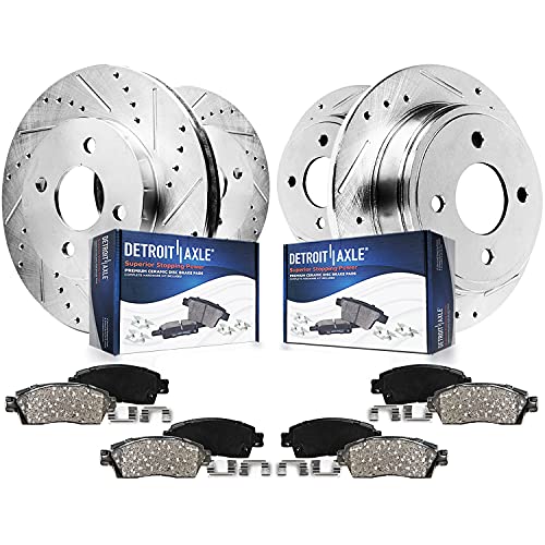 Image of Detroit Axle - 2.0L 8pc Brake Kit for 2018-2022 Ford EcoSport Drilled and Slotted Brake Rotors Ceramic Brakes Pads with Hardware 2019 2020 2021 Replacement : 11.81 inch inch Front & 10.67 inch inch Rear Rotor