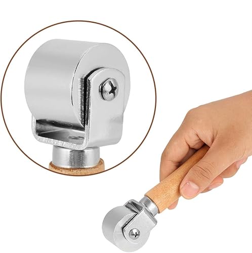 Miniatura 6 de TOPINCN Rodillo de prensa de cuero, mango de madera, herramienta de laminación de acero al carbono, rodillo de pegamento para cuero, rollo de metal