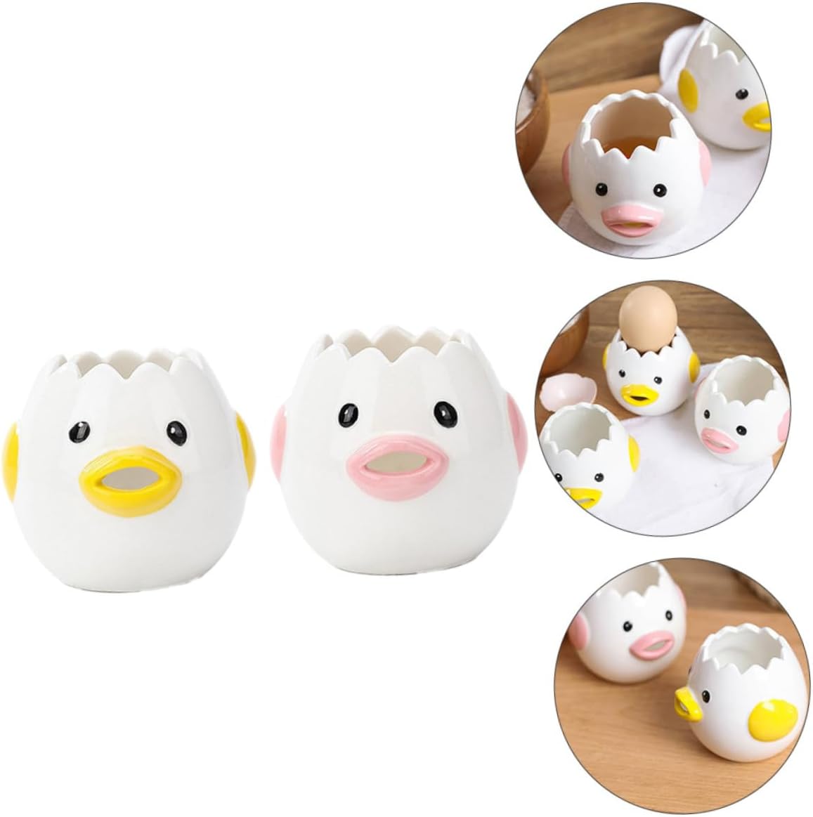 2 Pcs Ceramic Egg Extractors Practical Filtration Tools for Baking Cute Cartoon Chicken Design Convenient Egg Yolk Separator Kitchen Gadget Low Water Absorption (Pink + Yellow, 1