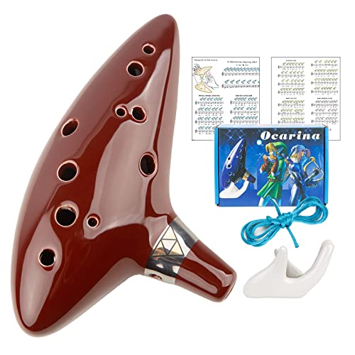 Xuion 12 Hole Ocarina Of Time With Song Book,Zelda Ocarina Instrument Alto C Ocarinas Play By Link Triforce With Display Stand Gift For Zelda Fans Brown #TOP22