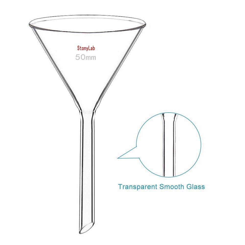 stonylab 2 Pezzi Imbuto in Vetro Borosilicato Glass Funnel, Imbuti da Laboratorio, Gambo Corto Diametro 50 mm, Lughezza Stelo 50 mm