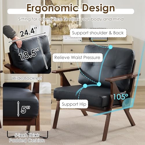 Image of STHOUYN Black Faux Leather Accent Chairs Set of 2 for Office Living Room