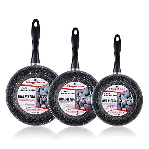 Magefesa K2 Gransasso - Set Juego 3 Sartenes 20-24-28 cm, inducción, Antiadherente Piedra Libre de PFOA, Limpieza lavavajillas Apta para Todas Las cocinas, vitroceramica, Gas, Fabricadas en España