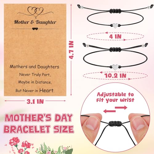 Image of EOBOH Mother's Day Gift Bracelets, Mother's Day Bracelets Adjustable Hearts Mother Daughter with Card, Love Mothers Day Gifts for Grandma Daughter Accessories