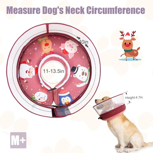 Image of Soft Cone Collar With Guard Shield for Dogs - Inflatable Surgery Recovery Donut, Prevents Licking Wounds and Stitches, Does Not Block View (Xmas Elf, Medium+)