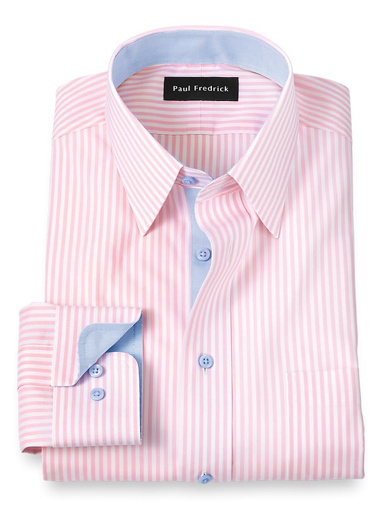 Paul FredrickMen's Classic Fit Comfort Stretch Non-Iron Stripe Dress Shirt