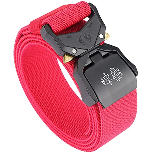 XiinxiGo Ceinture tactique pour homme, ceinture de travail en nylon robuste de style militaire avec boucle en métal à dégagement rapide,Rouge,125 CM Cover