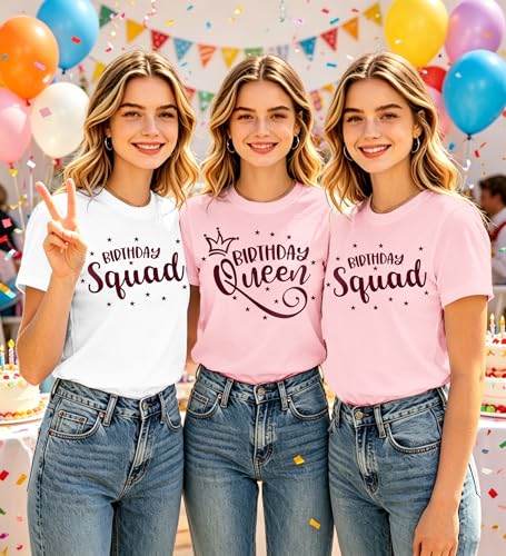 Image of Birthday Shirts Women Happy Birthday Queen and Squad Tee Tops