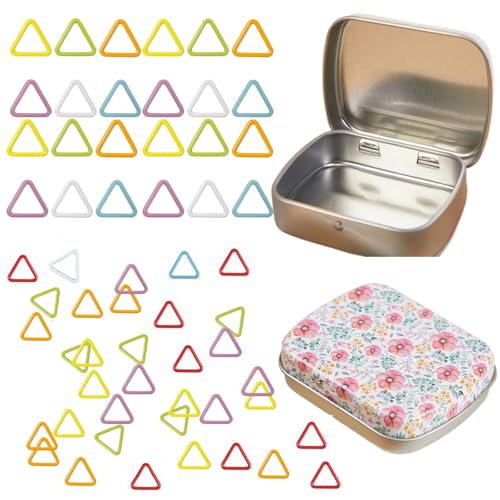 Image of Hilsayum Triangle Shape Stitch Markers with Floral Pattern Storage Box,Crochet Markers for Crocheting and Knitting