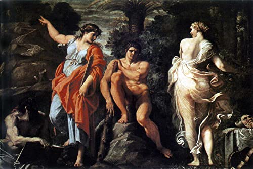 Tableau Annibale Carracci le Choix d'Héraclès grand format vintage