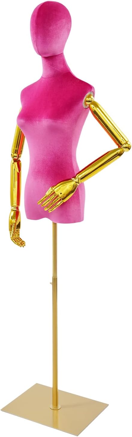 Female Mannequin Dress Form Torso, 63”-81” Adjustable Sewing Clothing Mannequin Body with Metal Stand & Detachable Head, Retro Manikin for Dress Jewelry Display Accurate Fitting