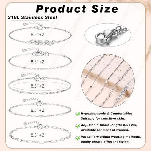 Image of FUNRUN JEWELRY Gold Ankle Bracelets,14 k Gold Plated Waterproof Stainless Steel Cuban Link Chain Ankle Set Paperclip Figaro Layered Anklets Bracelets for Women Dainty Summer Beach Jewelry 5Pcs