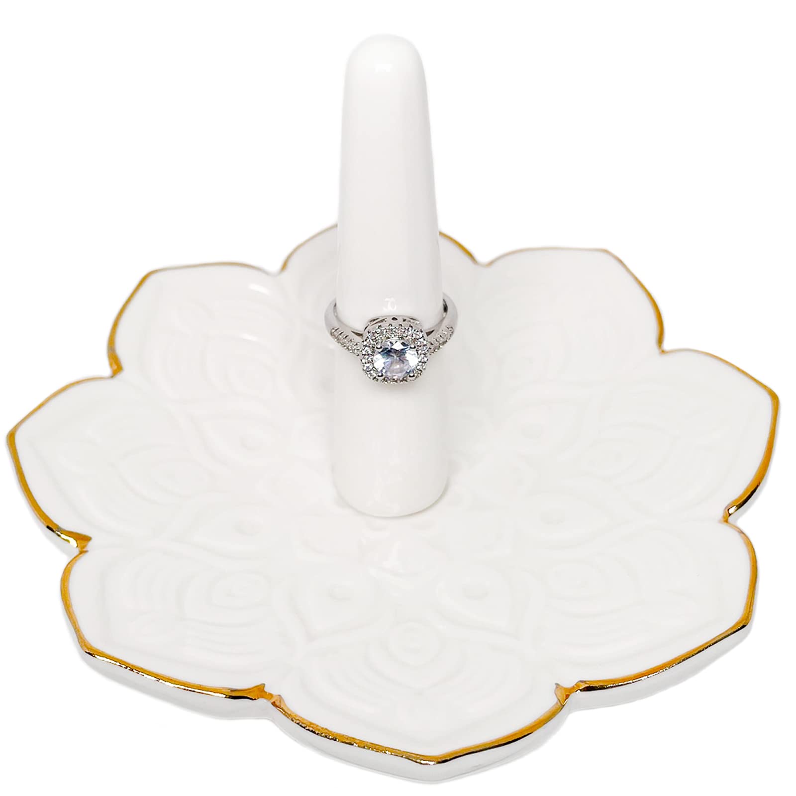 Ring Holder, White Ceramic Mandala Jewelry Holder, Decorative Lotus Trinket  Tray Jewelry Dish Valentine's Day Wedding Birthday Gifts for Women