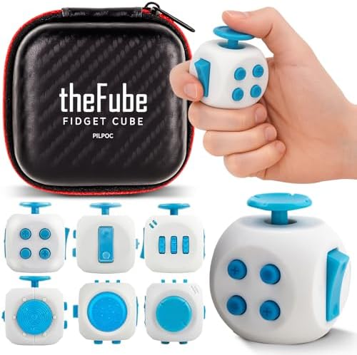 PILPOC TheFube Fidget Cube Premium - Anti-stress Avec étui - 6 Faces Silencieuses Et Auditives - TDAH, Autisme, Anxiété - Noir