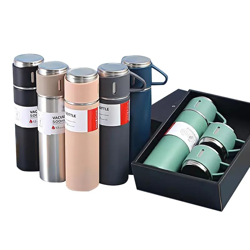 Tc Enterprise Stores - Vacuum Flask |500ML Stainless Steel Water Bottle with Gift Box | with Coffee Tumbler Tea Mug Set Portable | Business | Travel (Multicolor, Pack of 1)