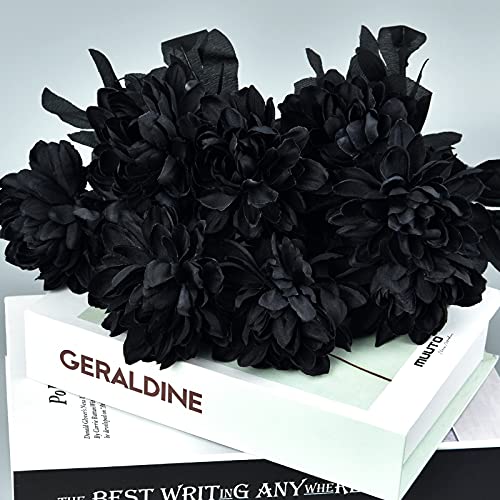 Hamore 10Pcs Dahlia Artificial Flowers Black Artificial Flowers Artificial Silk Dahlia Bouquet Black Dahlias Flowers Faux Dahlia Stems For Halloween Harvest Festival Table Centerpieces Home Decor, 16" #TOP4