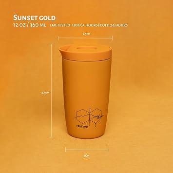 1 360ml Coffee Travel Mug - Insulated, Leakproof - Sunset Gold
