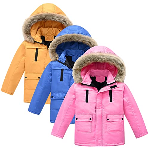 Kids Girls Floral Print Winter Coat Cotton Parka Hooded Snowsuit Warm Zip Up Windproof Puffer Jacket Outerwear (Orange, 11-12 Years)