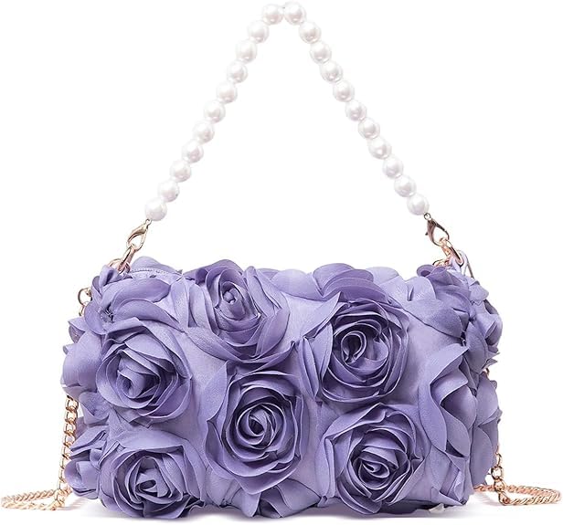 Blumen Clutch, Blumen Abendtasche, 3D-Blumendesign, mit Perlen- und Metallketten, Elegant Clutch Handtasche Blumens, für Hochzeiten, Bälle, Partys