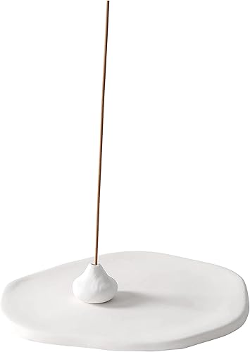 Soporte de incienso hecho a mano Irregula de cerámica lisa para incienso de calabaza Pomelo para decoración del hogar yoga meditación Zen blanco