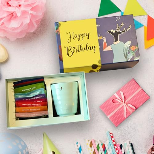 Image of CHAYAM Delightful Brews Birthday Tea Gift Set | 12 Premium Assorted Tea Bags with 1 Elegant Kulhad Mug | Thoughtful Gift Hamper for Birthday