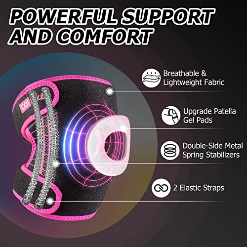 Cotlike Knee Braces With Side Stabilizers For Knee Pain, Patella Knee Support For Men And Women - Arthritis Pain, Meniscus Tear Cl Mcl Injury Recovery, Running, Workout (Rose Red-M) #TOP2