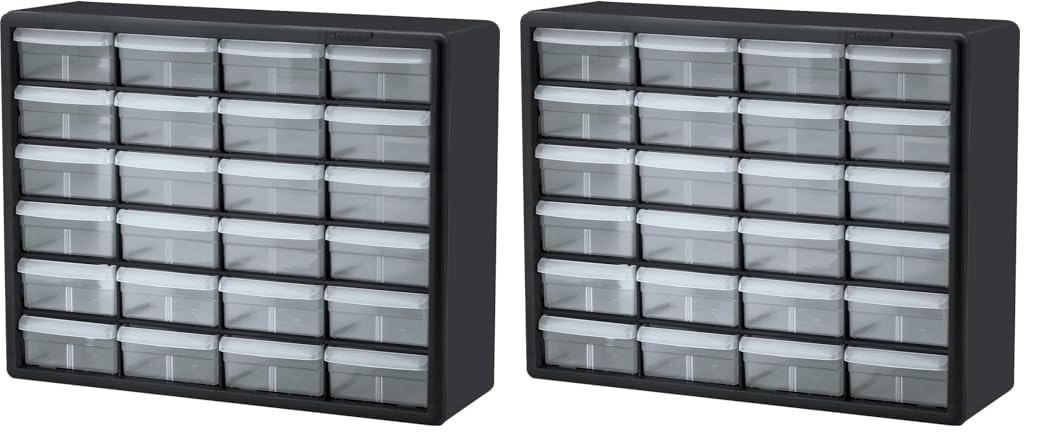 Akro-Mils 24-Drawer Plastic Drawer Storage Cabinet for Garage Organization, Bead Organizer, Building Bricks Storage, Teacher Toolbox, Makeup Organizer, 20-Inch W x 6-Inch D x 16-Inch H, 10124 Black