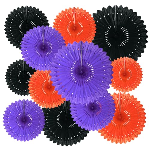 Image of 18 Pcs Halloween Hanging Paper Fan, Hanging Honeycomb Round Paper Fans for Weddings, Birthdays, Baby Showers, Classroom, Events Ceiling Party Supplies Decorations