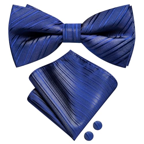 Image of Dubulle Mens Paisley Striped Bowtie Set Pre-tied Bowtie for Men and Pocket Square Set Wedding Business