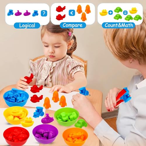 Image of Counting Transport Matching Game Color Sorting Toys with Bowls Montessori STEM Sensory Training Early Educational Preschool Learning Toy Gift for Toddlers Kids Ages 3 4 5 6 (Transport)