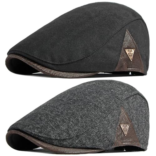 BABAHU Mens Newsboy Cap Gatsby Flat Lvy Irish Hats Driving Cabbie Hunting Cap (UK Alpha One Size A02# Black+Grey)