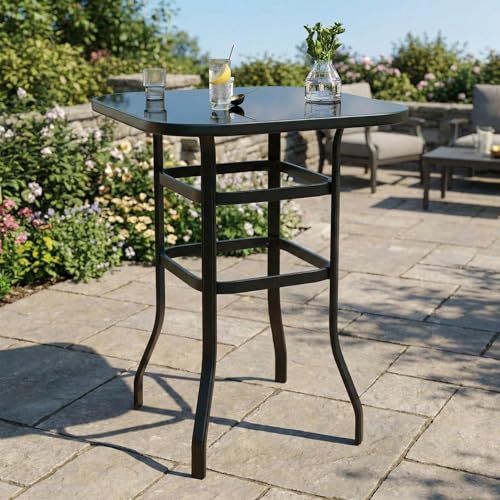 Outdoor Swivel Bar Table Set, 3-Piece Patio Bar Height Set with Steel Frame and Tempered Glass Tabletop, Modern Outdoor Bar Table for Balcony, Patio o