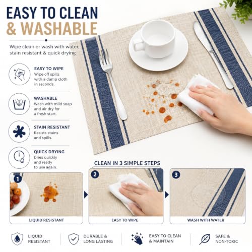 Image of OXSAM Placemats, Heat Insulation Non-Slip Vinyl mats, Stain-Resistant Tablemats for Home and cafe Dining Table Decor (Cream, Pack of 8)