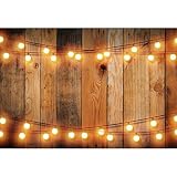 YongFoto 3x2,5m Vinyl Foto Hintergrund Brown hölzerner Hintergrund Kleine leuchtende Glühlampen Fotografie Leinwand Hintergrund Partydekoration Fotostudio Hintergründe Fotoshooting