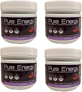 4 Potes de Pure Energy - Pré Treino Ultra Concentrado com Palatinose e D-Ribose - 180g (30 doses) - Sabor: Açaí, Guaraná e Beterraba