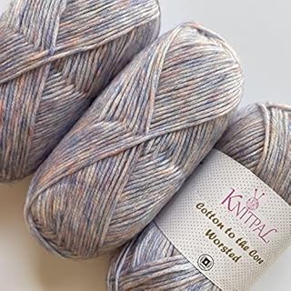 Cotton to The Core Medium Weight Extra Soft Baby Cotton Blend Yarn for Knitting Crocheting Blankets, Chainette, Bulk Size 3 Skeins, 654yds/300g (Steel Blue)