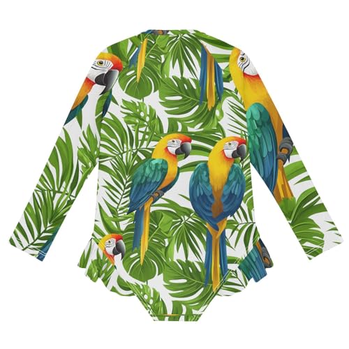 Girls One Piece Swimsuits Long Sleeve Swimsuit Zipper Bathing Suits Tropical Parrot Bird Leaf2
