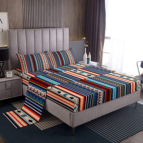 Erosebridal Bohemian Fitted Sheet Boho Striped Set for Teens Boys,Tribe Aztec Bed Sheets Geometry Triangle Cover Moroccan Exotic Nordic Room Decor King,Southwestern