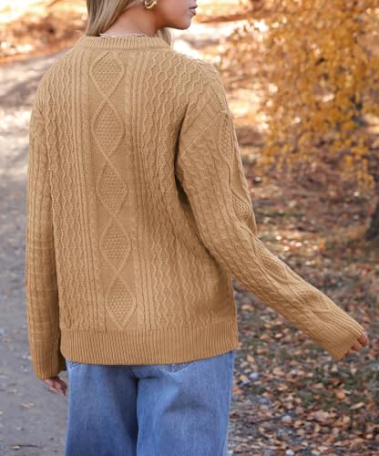 Image of Zeagoo Cable Knit Sweater Women Crewneck Long Sleeve Sweater 2024 Fall Chunky Vintage Pullover Tops