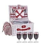 Weidenkorb Picknickkorb für 4 Personen mit Isoliertem Kühlfach und Wasserdichter Decke|Willow Hamper Besteck-Service-Set|große Weiden-Picknickkorb-Sets für Camping im Freien