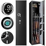 LINCOM Rifle Safe, Biometric Gun Safes & Cabinets for 5 Rifle Shotgun for Home, Quick Access Gun Safes for Rifles and Shotguns with Separate Lock Box,3 Handgun Pocket and Silent Mode