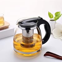 ProLeo Üveg Teáskanna Rozsdamentes Acél Szűrővel - 2000ml Hőálló Fekete Teafőző Fedéllel, Mosogatógépben Mosható, Otthoni és Irodai Használa 2