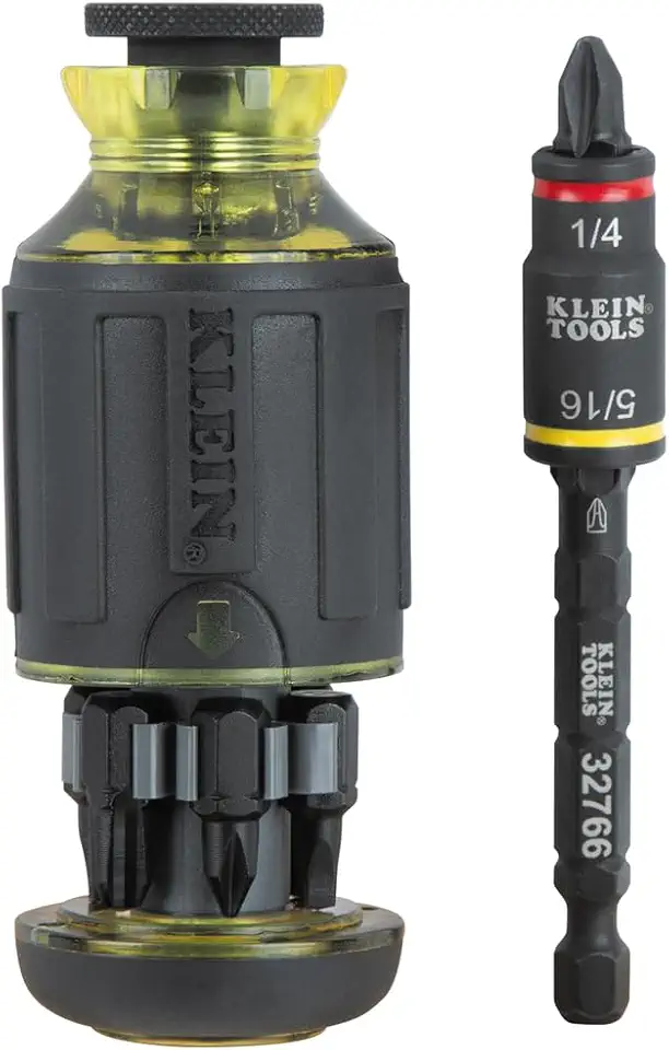 Klein Tools Conjunto de chaves de impacto 32308F, conjunto de chaves de impacto 10 em 1, soquete flip hexagonal, 7 bits, recurso de fixação de broca profunda de 1/4 polegada, 10 peças