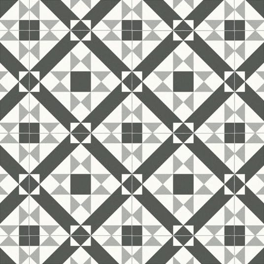 Sol Vinyle Style - Carreaux de Ciment Graphique - Noir et Blanc - Rouleau de 2m x 2m